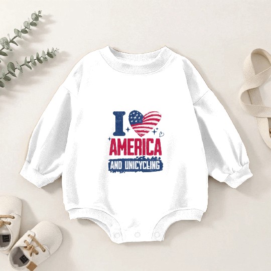 I Love America And Unicycling Baby Romper Sweatshirts