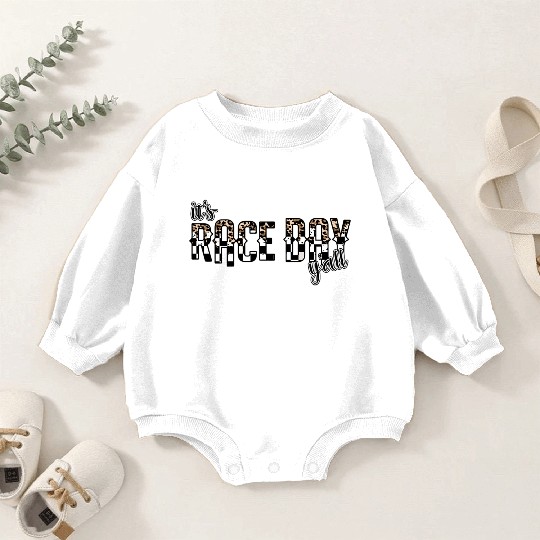 Leopard It'S Race Day Y'All Checkered Flag Racing Baby Romper Sweatshirts