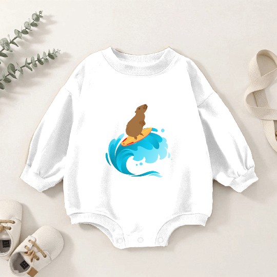 A good wave of surfing capybara Baby Romper Sweatshirts