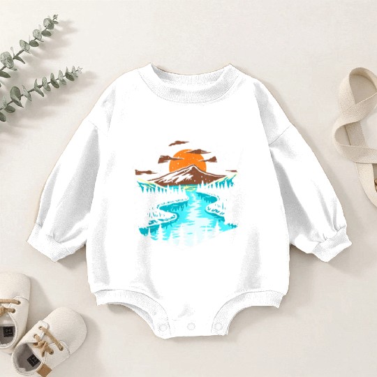 Wildlife Mountain River Outdoor Nature Full Moon Baby Romper Sweatshirts