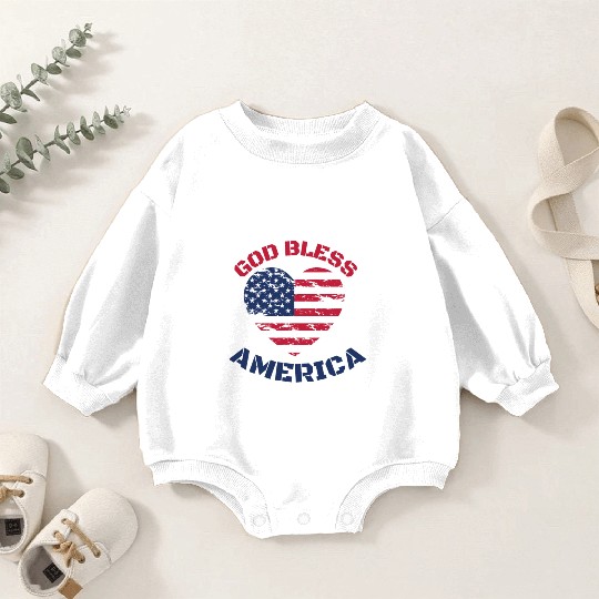 God Bless America, Heart Flag Shape. Baby Romper Sweatshirts