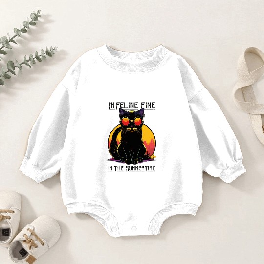 FELINE Fine | Cat Lover Summer Animal Beach Party Baby Romper Sweatshirts