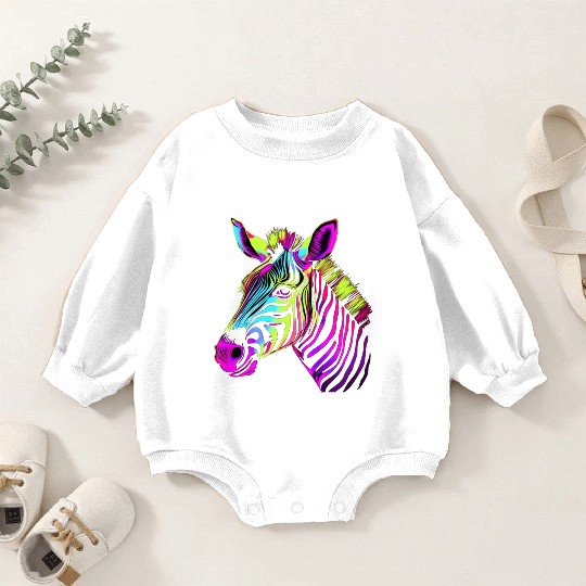 Zebra Neon Colors Portrait Baby Romper Sweatshirts
