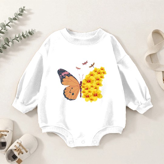 Butterfly with a Hibiscus Wing Baby Romper Sweatshirts