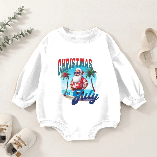 Santa at the Beach | Christmas In July Baby Romper Sweatshirts