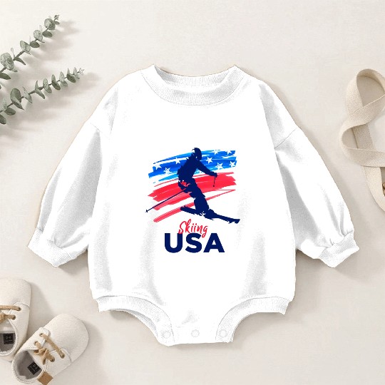 Skiing Usa Support The Team Usa Flag Ski Winter Baby Romper Sweatshirts