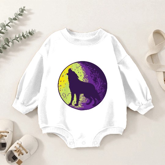Howling wolf in the moon cool Baby Romper Sweatshirts
