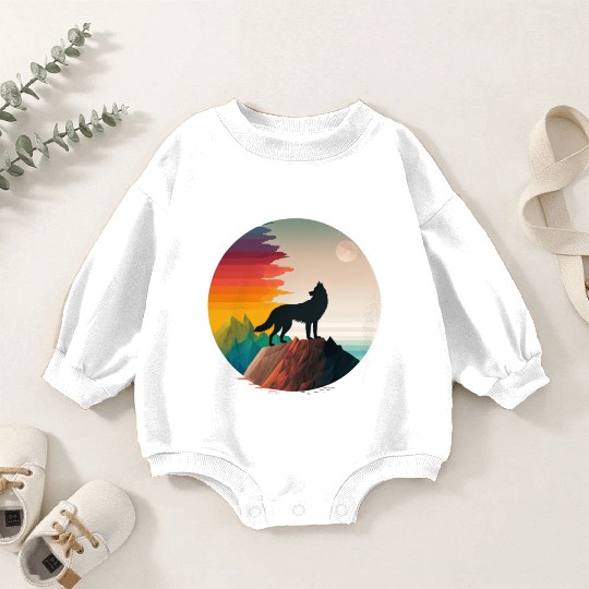 LGBTQIA+ Majestic wolf on the mountain top Baby Romper Sweatshirts