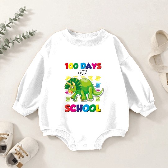 100 days of school green triceratops Baby Romper Sweatshirts