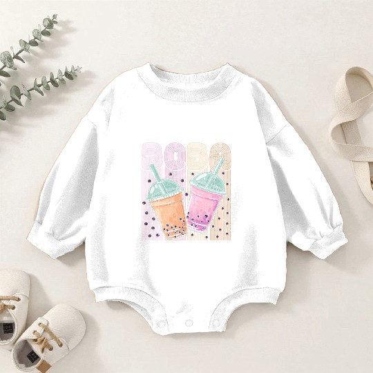 Boba Tea Design Bubbles Bubble Tea Retro Boba Baby Romper Sweatshirts