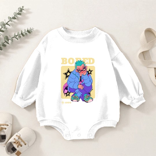 Black Cream Blue Y2K Anime Illustrated Bored Baby Romper Sweatshirts