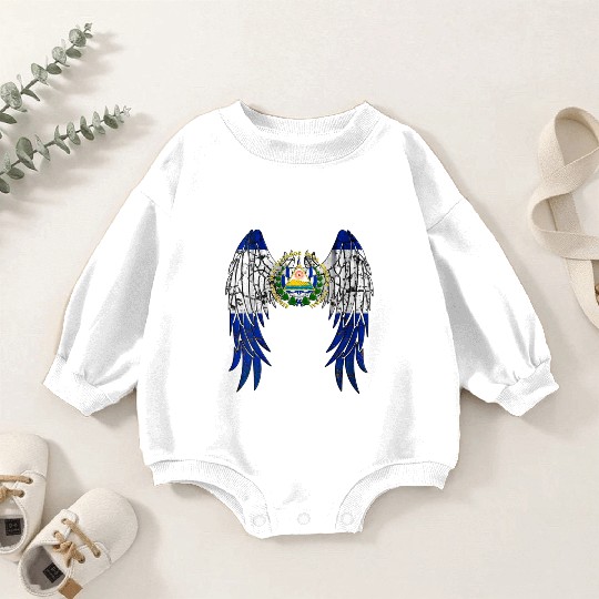El Salvadorian Flag Angel Wings Jesus Christian El Baby Romper Sweatshirts