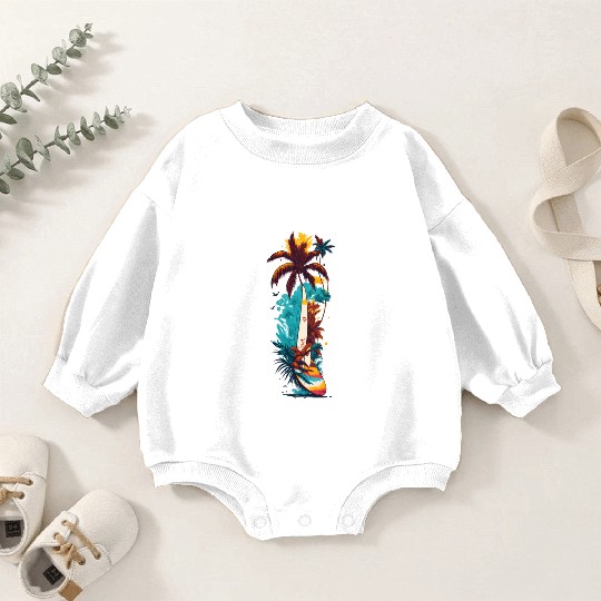 Surfing Board ,waves and Coconut Tree Baby Romper Sweatshirts