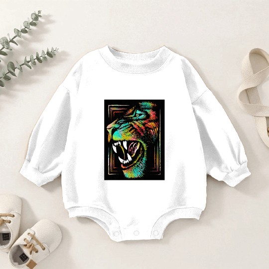 Colourful Roaring Lion Poster - Lion Head Poster Baby Romper Sweatshirts