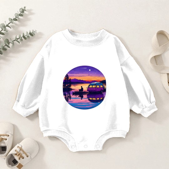 A Camper Enjoying A Peaceful Lakeside Baby Romper Sweatshirts