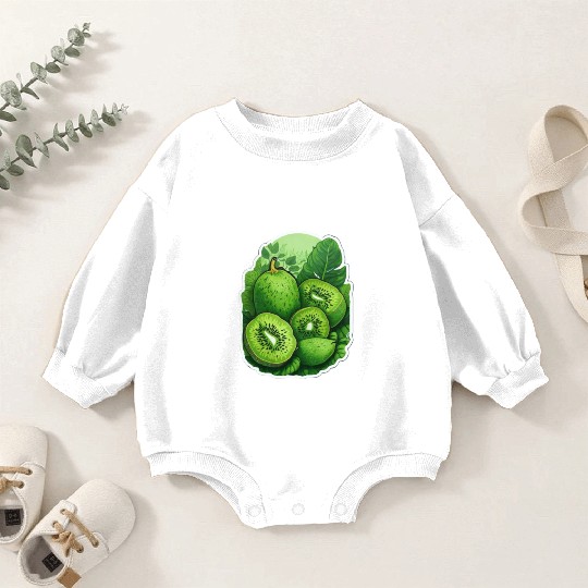 Green Kiwi Pattern Sticker Baby Romper Sweatshirts