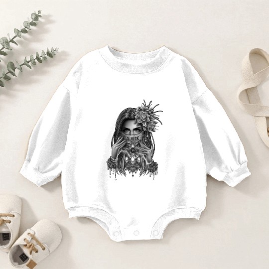 skull mask and peony flower Baby Romper Sweatshirts