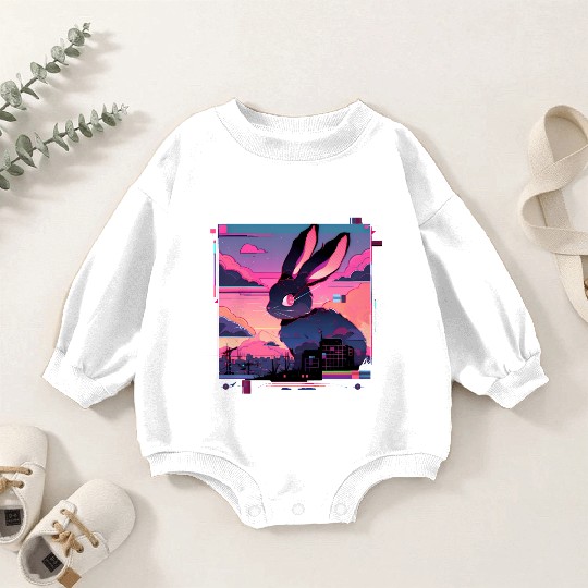 Synthwave Rabbit Cyber Bunny Retro Baby Romper Sweatshirts