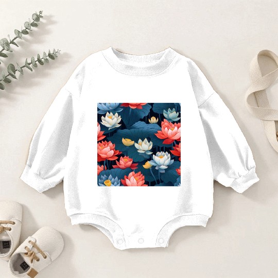 Serenity Blooms: Timeless Lotus Pattern Baby Romper Sweatshirts