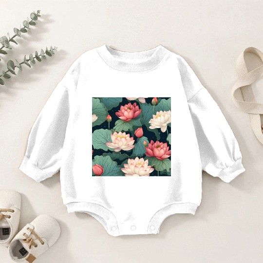 Serenity Blooms: Timeless Lotus Pattern Baby Romper Sweatshirts