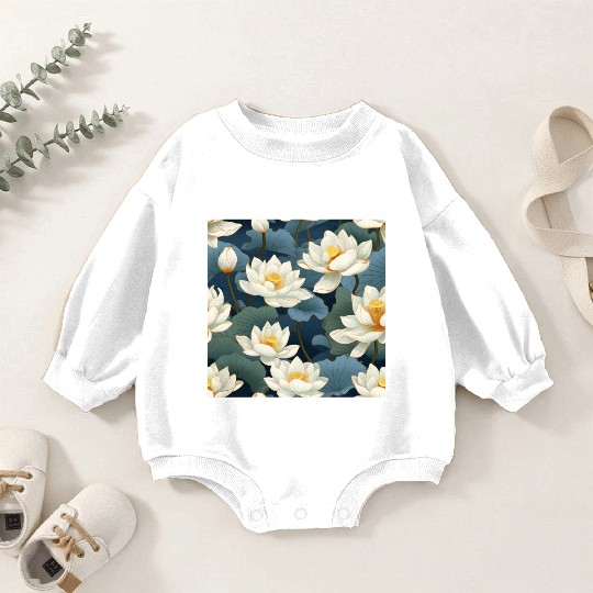 Serenity Blooms: Timeless Lotus Pattern Baby Romper Sweatshirts