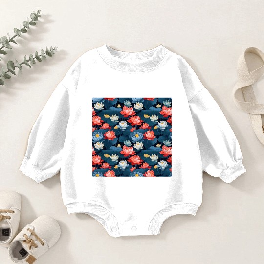 Serenity Blooms: Timeless Lotus Pattern Baby Romper Sweatshirts