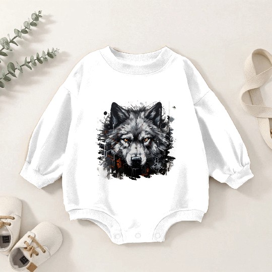 The Lone Wolf. Urban Hunter, Graffiti Style. Baby Romper Sweatshirts