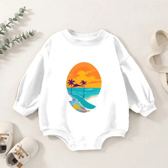 Golden Horizon: Serene Sunset & Surfing Paradise Baby Romper Sweatshirts