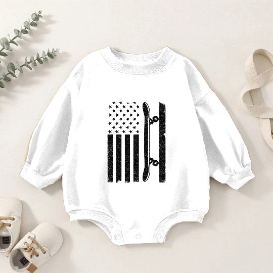 Us Flag Skateboard Patriotic 4th Of July Funny Baby Romper Sweatshirts