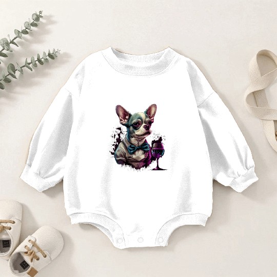 Chihuahua - France French Wine Cute Dog Souvenir Baby Romper Sweatshirts