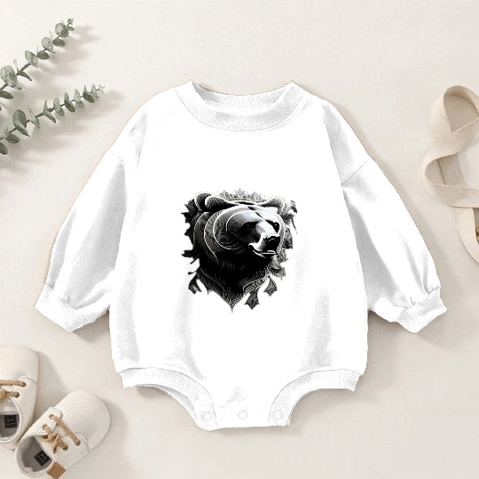 Dark muzzle black and white Baby Romper Sweatshirts Russian Ornam.