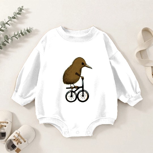 Kiwi Bird On Cycle Baby Romper Sweatshirts