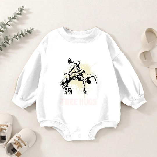 Free Hugs Wrestling Mens Youth Wrestling Lover Baby Romper Sweatshirts