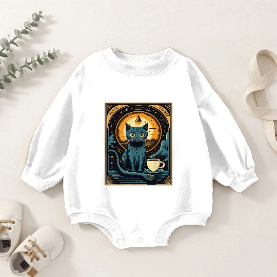 Black Coffee Cat Tarot Card Occult Baby Romper Sweatshirts