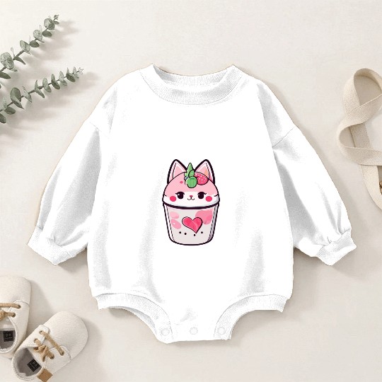 Cat Strawberry Milk Shake Kawaii Baby Romper Sweatshirts