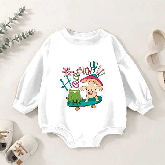 Sweet Frog Skateboarding With A Mushroom Baby Romper Sweatshirts