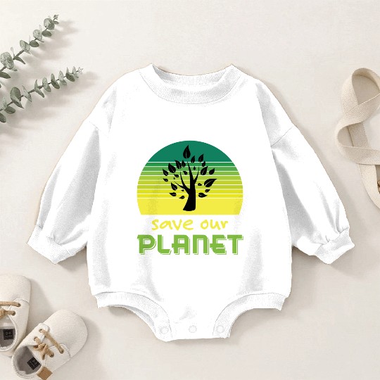 Save Our Planet Retro Sunset Green Baby Romper Sweatshirts