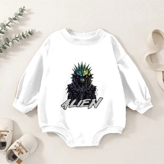 Alien rocker wearing spiked jacket Baby Romper Sweatshirts Design