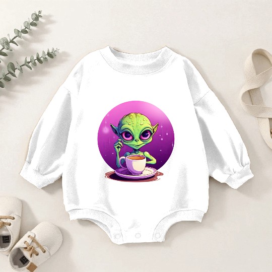 midnight Coffee: The Green Alien Drinker Baby Romper Sweatshirts