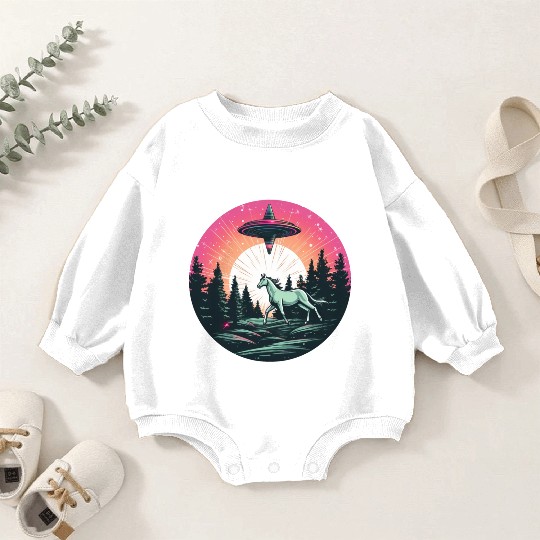 UFO Abduction: Alien Abducts Horse at Sunset Baby Romper Sweatshirts