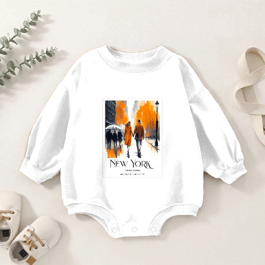 Watercolor painting loving couple in New York City Baby Romper Sweatshirts