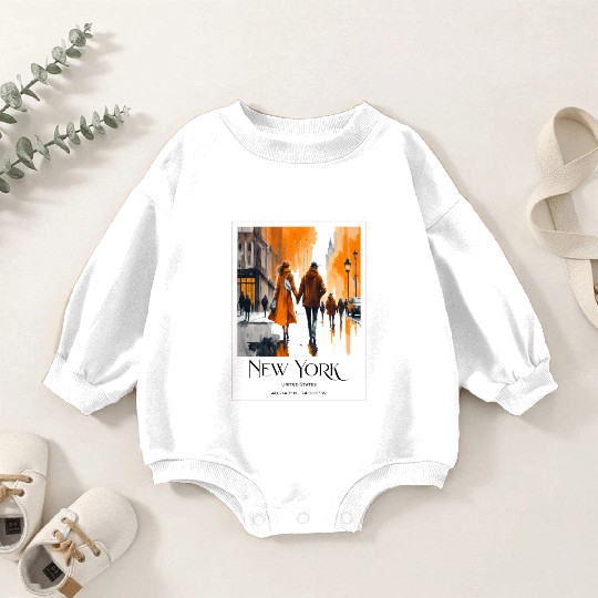 Watercolor painting loving couple in New York City Baby Romper Sweatshirts