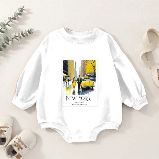 Watercolor painting loving couple in New York City Baby Romper Sweatshirts