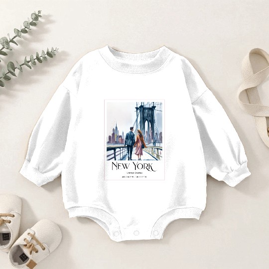 Watercolor painting loving couple in New York City Baby Romper Sweatshirts