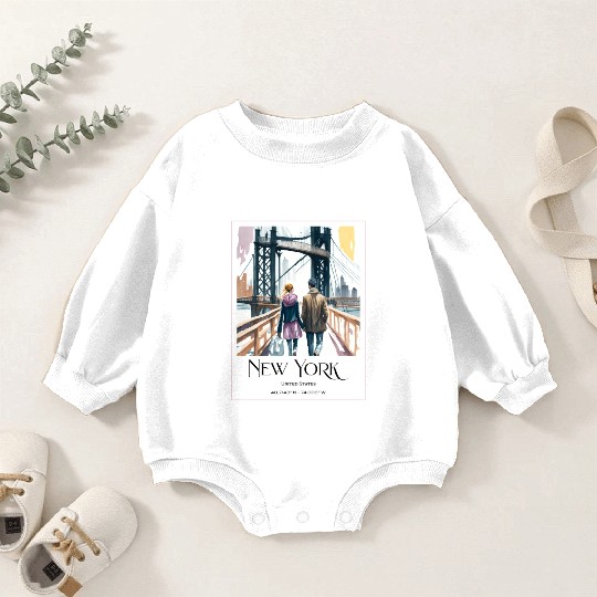 Watercolor painting loving couple in New York City Baby Romper Sweatshirts