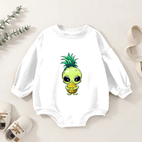 Pineapple-Hair Alien: Green & Funny Baby Romper Sweatshirts