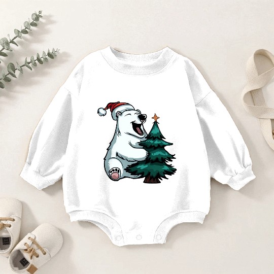Christmas Polar Bear: Amidst Pines and Stars Baby Romper Sweatshirts