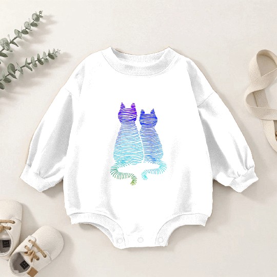Abstract Cats In Neon Gradient Color Purple To Baby Romper Sweatshirts
