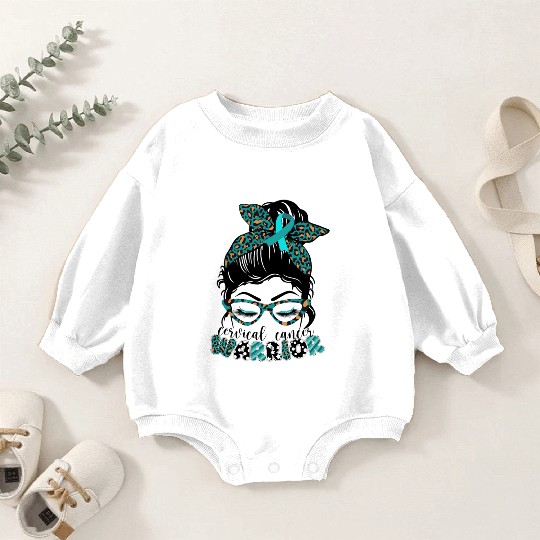 Cervical Cancer Warrior Messy Bun Girl Design Baby Romper Sweatshirts