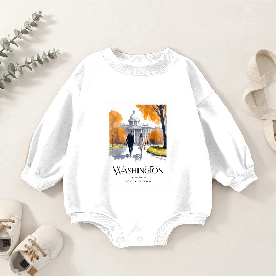 Watercolor painting loving couple in Washington DC Baby Romper Sweatshirts